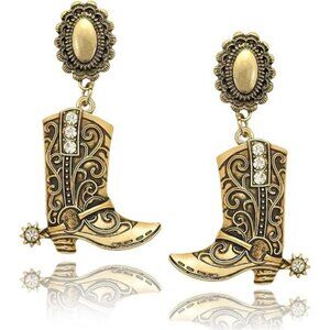 Southwestern Cow Earrings | Rhinestone Western Dangle Jewelry